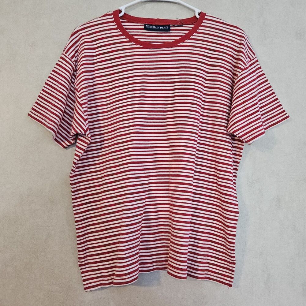 Mountain Lake Womens Red White Striped T Shirt Short Sleeve Relaxed Fit XL